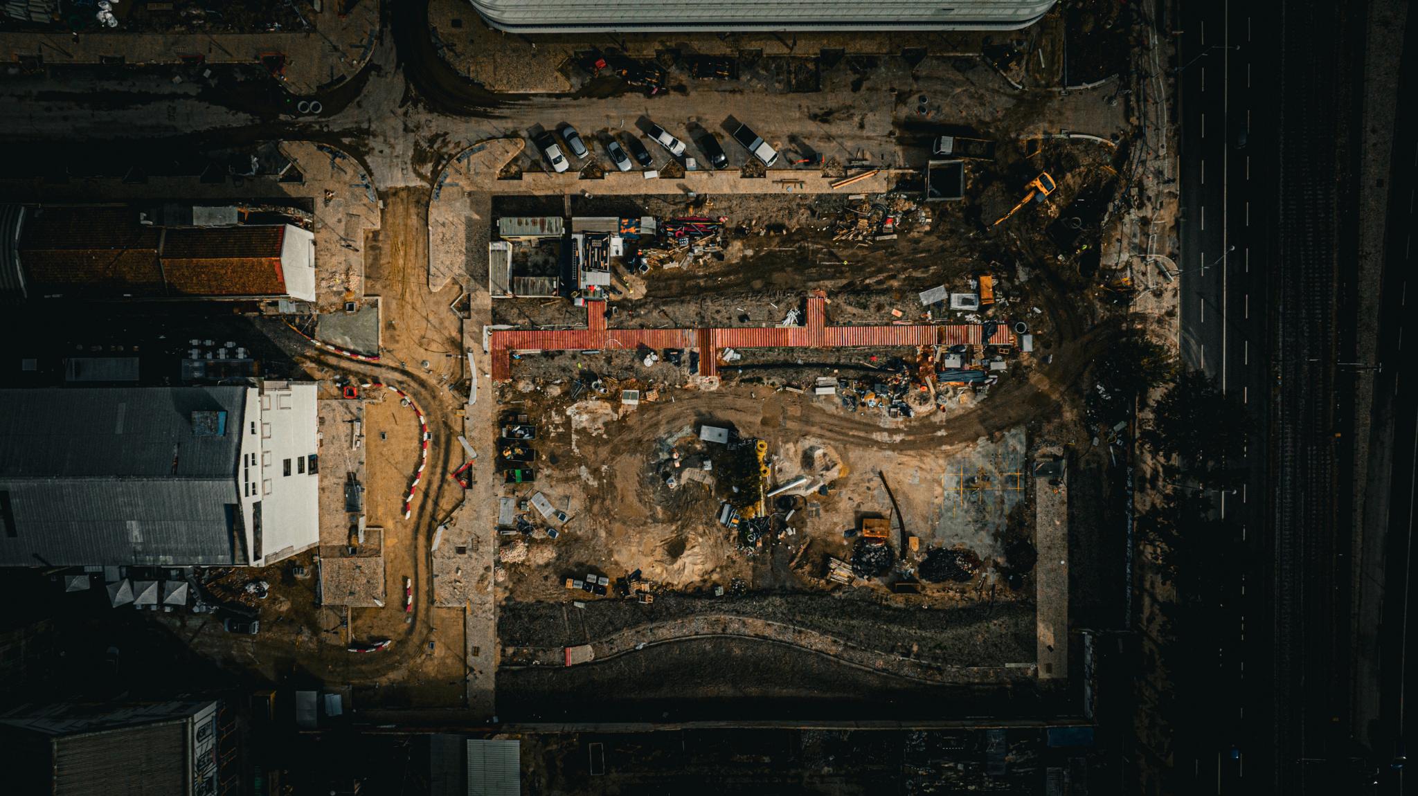 Thermal-mapped aerial view of a construction site